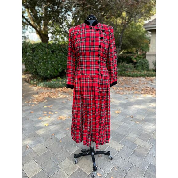 Vintage 90s Red Plaid Tartan Dress Christmas Holiday Party Grunge Preppy Punk - Picture 2 of 10